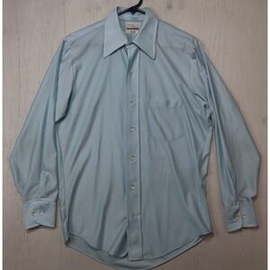 True Vintage MGM Mervyns‎ Button Up Shirt Blue Qiana Nylon Size 15.5 32/33 (M)